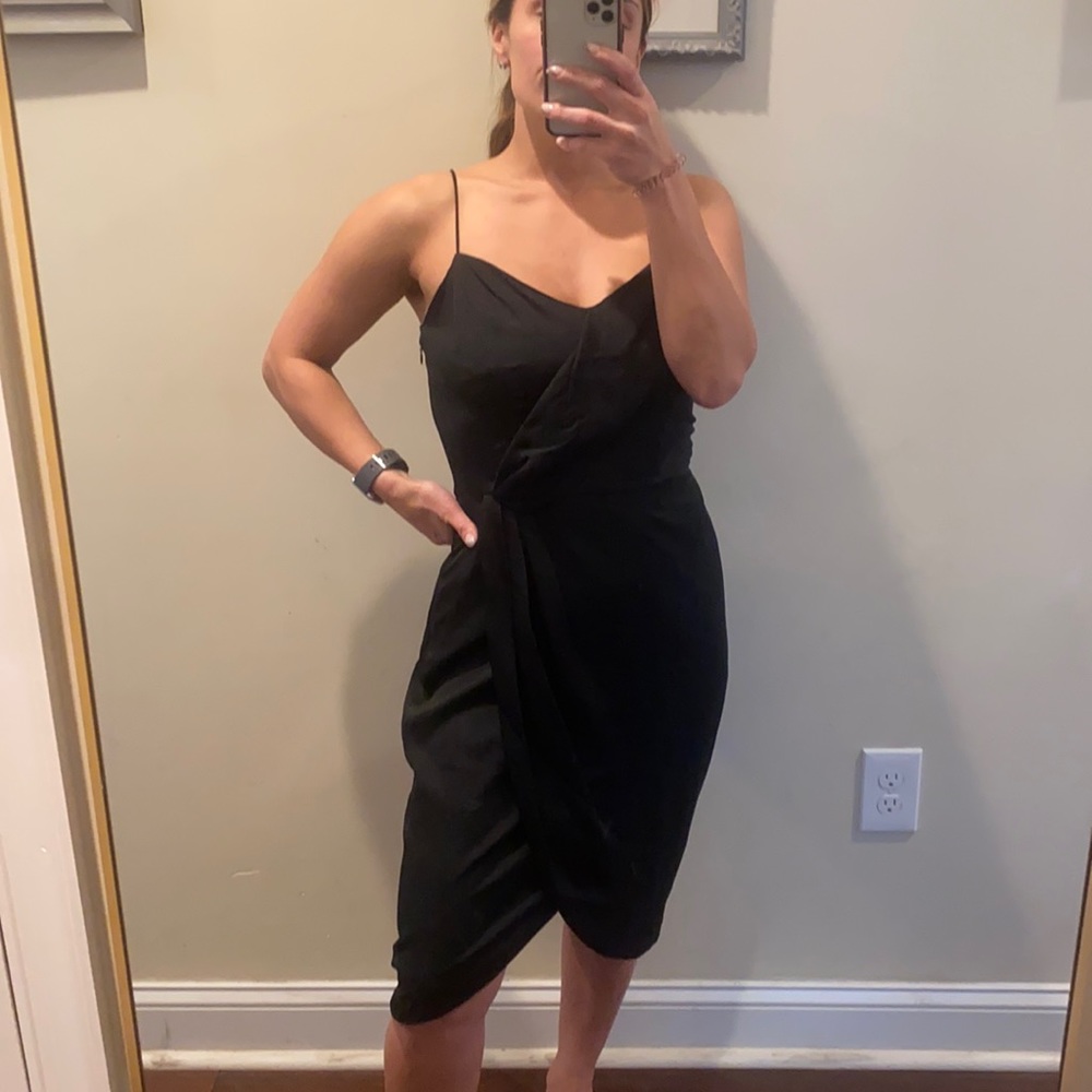 Banana Republic Black Satin Midi Wrap Dress Size 4